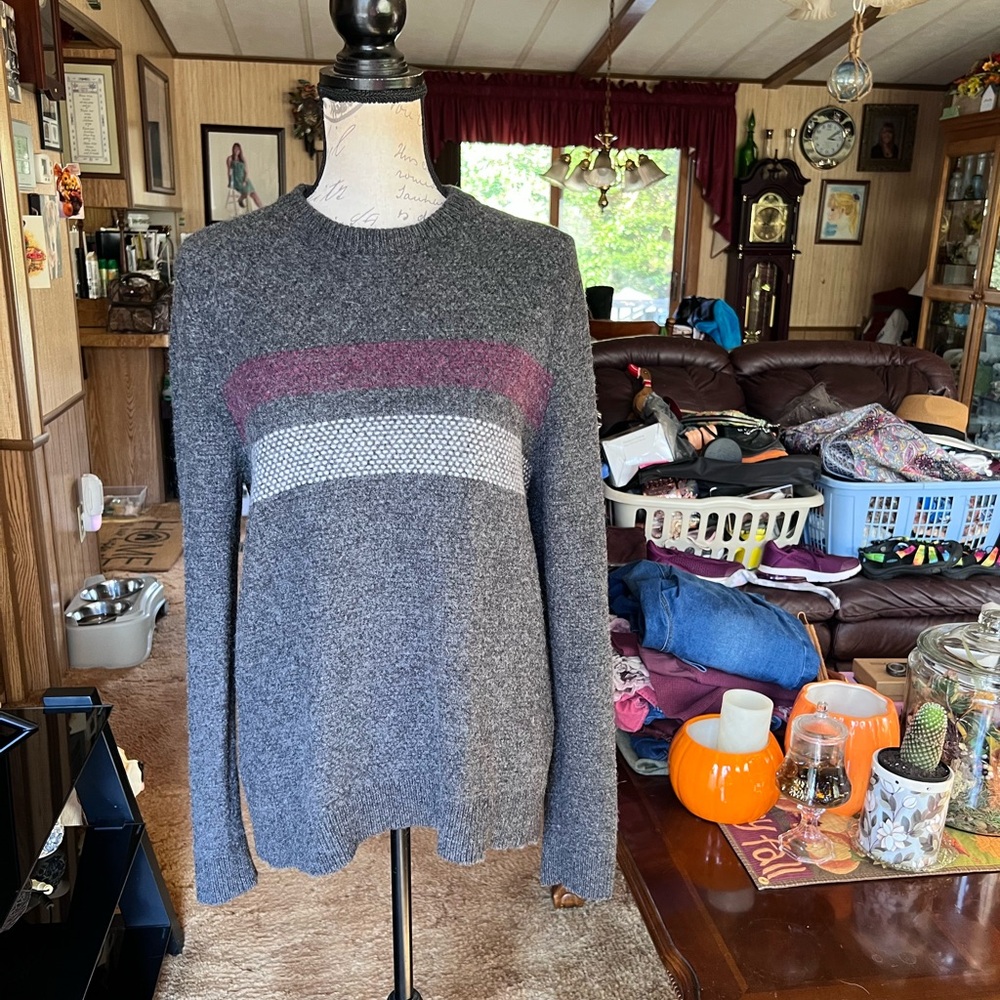 Michael Kors Mens Waffle Knit Sweater Charcoal Gray Extra Fine Merino Wool.